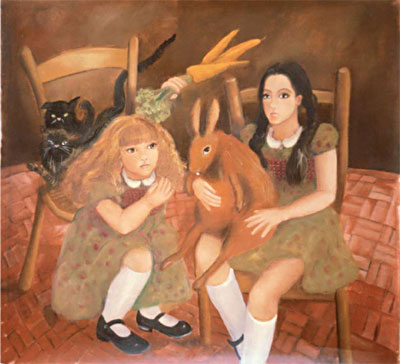 Portrait Sveltana et Sonia avec lapin et chat